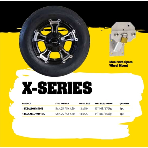 14 INCH MULTIFIT HT/FORD STUD PATTERN ALLOY TRAILER RIM AND TYRE X SERIES