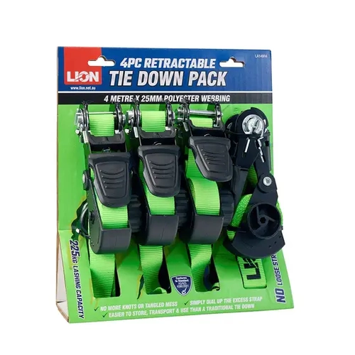 Ratchet Retractable Tie Down Pk4