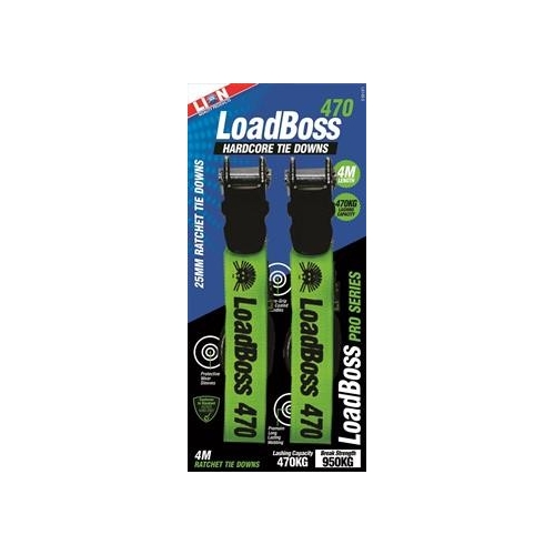 Tie Down Ratchet LoadBoss 4M 470Kg L/C S Hooks 2Pce Lion