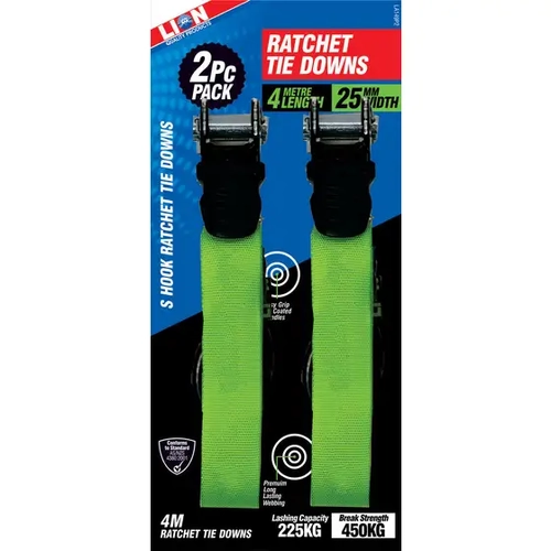 Tie Down Ratchet 4M 225Kg Lashing Capacity 2Pce Lion
