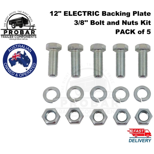 12" Electric Brake 3/8" Bolt  Nut & Washer PACK 5